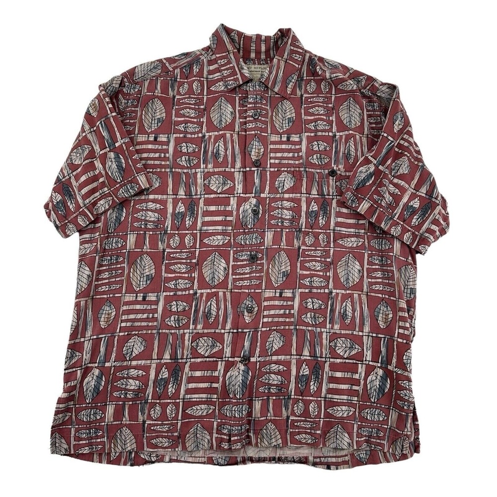 Island Republic Silk Short Sleeve Button Up Shirt Leaf Print Beach  Mens Size M